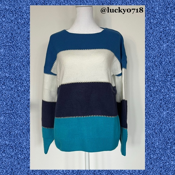 Dokotoo EUC Blue Colorblock Long Sleeve Striped Sweater Sz S - Picture 4 of 7